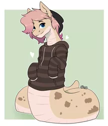 Size: 3712x4320 | Tagged: safe, artist:almond evergrow, derpibooru import, oc, original species, snake, snake pony, beanie, clothes, hat, hoodie, image, png, solo