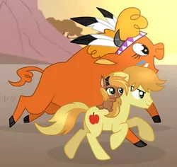 Size: 692x653 | Tagged: safe, derpibooru import, braeburn, little strongheart, hybrid, bisony, braeheart, cropped, family, female, image, male, offspring, parent:braeburn, parent:little strongheart, parents:braeheart, png, shipping, straight