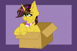 Size: 1861x1240 | Tagged: safe, artist:teafox, derpibooru import, oc, oc:joshua weedminster, pony, unicorn, box, clothes, commission, horn, image, png, pony in a box, scarf, unicorn oc, ych result