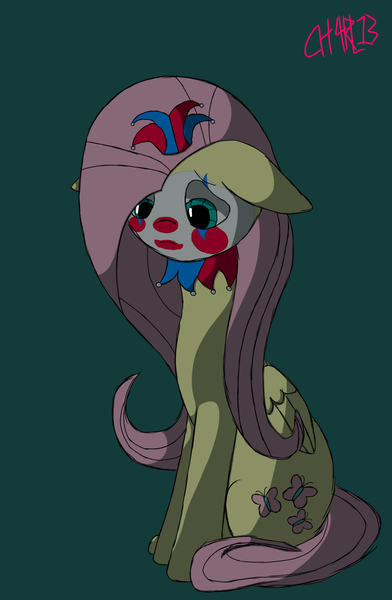 Size: 1200x1838 | Tagged: safe, artist:charlie4nx13ty, derpibooru import, fluttershy, pegasus, clown, clown makeup, flutterclown, hat, hilarious in hindsight, image, inktober, inktober 2020, jester hat, png, sad, sad clown