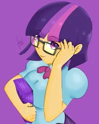 Size: 1080x1350 | Tagged: safe, artist:elbenjaftw, derpibooru import, twilight sparkle, twilight sparkle (alicorn), alicorn, equestria girls, glasses, human coloration, i can't believe it's not sci-twi, image, jpeg, looking at you, solo, twilight's professional glasses