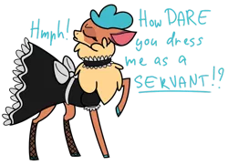 Size: 1280x929 | Tagged: safe, artist:0xyr0, derpibooru import, velvet reindeer, deer, reindeer, them's fightin' herds, angry, clothes, collar, community related, dress, eyes closed, fishnets, hmph, image, maid, png, pouting, raised hoof, simple background, solo, transparent background, velvet reindeer is not amused