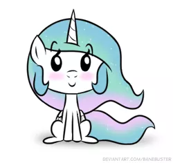 Size: 396x374 | Tagged: safe, artist:banebuster, derpibooru import, princess celestia, alicorn, pony, series:tiny tia, blushing, chibi, cute, cutelestia, image, jpeg, looking at you, simple background, solo, white background