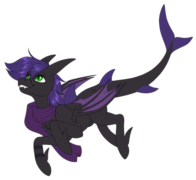 Size: 3895x3568 | Tagged: safe, artist:silkensaddle, derpibooru import, oc, oc:raven stargazer, unofficial characters only, bat pony, hybrid, original species, pony, shark, shark pony, bat pony oc, bat wings, colored, image, png, shark bat, simple background, solo, transparent background, wings