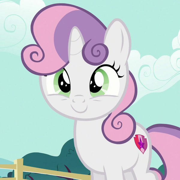 Size: 1020x1020 | Tagged: safe, derpibooru import, screencap, sweetie belle, pony, unicorn, the one where pinkie pie knows, c:, cropped, cute, diasweetes, female, filly, image, png, smiling, solo