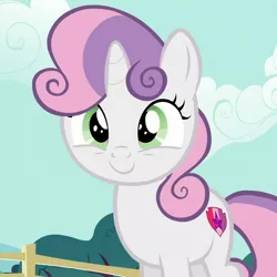 Size: 1020x1020 | Tagged: safe, derpibooru import, screencap, sweetie belle, pony, unicorn, the one where pinkie pie knows, c:, cropped, cute, diasweetes, female, filly, image, png, smiling, solo