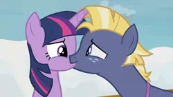 Size: 1280x720 | Tagged: safe, artist:alexander-crystal, derpibooru import, edit, edited screencap, screencap, star tracker, twilight sparkle, twilight sparkle (alicorn), alicorn, pony, once upon a zeppelin, female, image, kissing, male, png, shipping, straight, twitracker