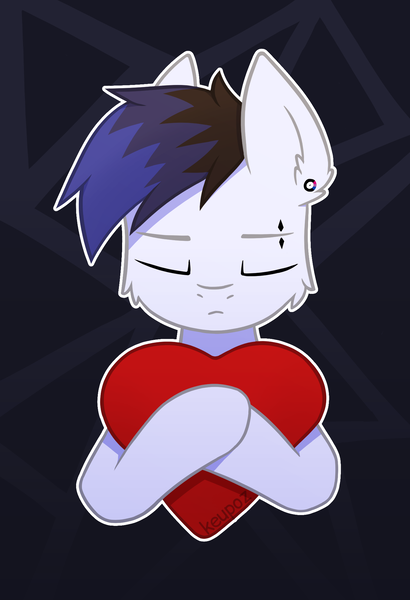 Size: 1400x2048 | Tagged: safe, artist:keupoz, derpibooru import, oc, oc:keupoz, unofficial characters only, earth pony, abstract background, earth pony oc, heart, image, piercing, png