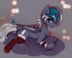 Size: 4096x3333 | Tagged: suggestive, artist:purlin-ka, derpibooru import, oc, oc:elizabat stormfeather, unofficial characters only, alicorn, bat pony, bat pony alicorn, pony, alicorn oc, arm band, bat pony oc, bat wings, bedroom eyes, butt, christmas, clothes, commission, female, holiday, horn, image, lying down, mare, nudity, pillow, plot, png, prone, socks, solo, stockings, thigh highs, wings, ych result