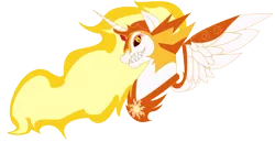 Size: 2273x1173 | Tagged: safe, derpibooru import, daybreaker, princess celestia, alicorn, pony, bust, creepy, digital art, evil, evil grin, fanart, female, grin, image, looking at you, png, portrait, simple background, smiling, transparent background