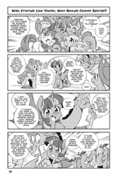 Size: 1000x1500 | Tagged: safe, artist:nekoshiei, derpibooru import, applejack, discord, fluttershy, pinkie pie, rainbow dash, rarity, spike, twilight sparkle, dragon, earth pony, pegasus, pony, unicorn, my little pony: the manga, spoiler:manga3, applejack's hat, cowboy hat, crying, crylight sparkle, eyes closed, faceclaw, facehoof, group hug, hat, hug, image, jpeg, mane seven, mane six, my little pony: the manga volume 3, open mouth, tears of joy, unicorn twilight