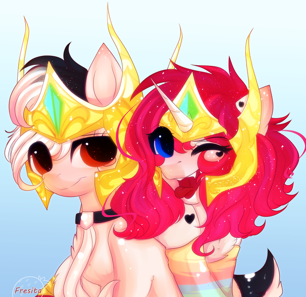 Size: 3394x3291 | Tagged: safe, artist:1fresita, derpibooru import, oc, unofficial characters only, earth pony, pony, unicorn, helmet, image, png, tongue out