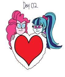 Size: 2115x2500 | Tagged: safe, artist:ktd1993, derpibooru import, pinkie pie, sonata dusk, equestria girls, female, femslash february, holiday, image, lesbian, pinata (ship), png, shipping, valentine's day