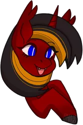 Size: 1293x1954 | Tagged: safe, artist:raya, derpibooru import, oc, oc:red flame, bat pony, pony, unicorn, commission, fangs, hooves, horn, image, no wing, png, pointed ears, simple background, smiling, solo, tongue out, transparent background, wingless