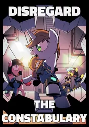 Size: 600x852 | Tagged: safe, artist:wandrevieira1994, derpibooru import, edit, oc, oc:littlepip, unofficial characters only, earth pony, pony, unicorn, fallout equestria, fanfic, caption, clothes, fanfic art, female, fuck the police, hooves, horn, image, image macro, male, mare, meme, open mouth, pipbuck, png, stallion, text, vault suit