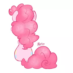 Size: 2000x2000 | Tagged: safe, artist:fluffyxai, derpibooru import, pinkie pie, facing away, fluffy mane, fluffy tail, image, png, rear view, simple background, sitting, white background