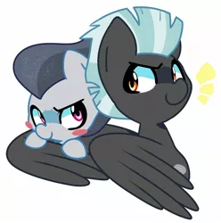 Size: 1860x1875 | Tagged: safe, artist:kindakismet, derpibooru import, rumble, thunderlane, pegasus, pony, blush sticker, blushing, brothers, colt, cute, duo, emanata, hug, image, jpeg, male, siblings, simple background, stallion, white background, winghug, wings