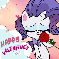 Size: 1080x1080 | Tagged: safe, derpibooru import, official, rarity, pony, unicorn, my little pony: pony life, bipedal, eyes closed, female, flower, holiday, image, png, rose, smelling, solo, valentine's day