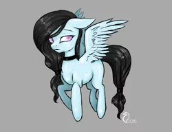 Size: 2914x2236 | Tagged: safe, artist:cvanilda, derpibooru import, oc, oc:sky secret, unofficial characters only, pegasus, pony, choker, female, gray background, image, jpeg, mare, pegasus oc, signature, simple background, solo, wings