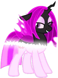 Size: 651x882 | Tagged: safe, artist:amgiwolf, derpibooru import, changeling queen oc, oc, oc:pinky rose, unofficial characters only, changeling, changeling queen, bedroom eyes, disguise, disguised changeling, female, grin, image, png, purple changeling, simple background, smiling, solo, transformation, transparent background