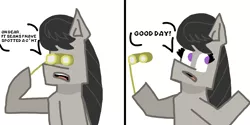 Size: 8000x4000 | Tagged: safe, artist:switcharoo, derpibooru import, octavia melody, earth pony, pony, bipedal, brandon rogers, british, censored vulgarity, comic, cunt, hoof hold, image, looking away, misspelling, open mouth, panels, png, shrug, simple background, speech bubble, text, vulgar, white background
