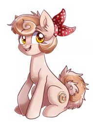 Size: 974x1272 | Tagged: safe, artist:blue_kazenate, derpibooru import, oc, oc:cinnamon spangled, earth pony, pony, bandana, female, image, jpeg, mare, simple background, sitting, solo, white background