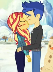 Size: 1483x2008 | Tagged: safe, artist:gmaplay, derpibooru import, flash sentry, sunset shimmer, equestria girls, female, flashimmer, holiday, image, kissing, male, png, shipping, straight