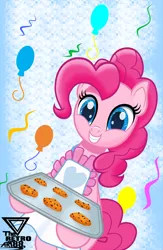 Size: 1990x3060 | Tagged: safe, artist:theretroart88, derpibooru import, pinkie pie, earth pony, apron, clothes, cookie, cute, diapinkes, food, image, png, smiling at you