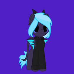 Size: 720x720 | Tagged: safe, artist:matthewboyz, derpibooru import, oc, oc:mattie banshee, unofficial characters only, dracony, hybrid, pony, animated, clothes, gif, hoodie, horns, image, male, sharp teeth, simple background, smiling, solo, teeth, wings