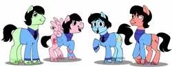 Size: 1365x536 | Tagged: safe, artist:pigeorgien, derpibooru import, lonely hearts, northern song, strawberry fields, ponified, earth pony, pegasus, pony, george harrison, image, john lennon, jpeg, male, paul mccartney, raised hoof, ringo starr, simple background, stallion, style emulation, the beatles, the beatles tv series, white background, wing ring