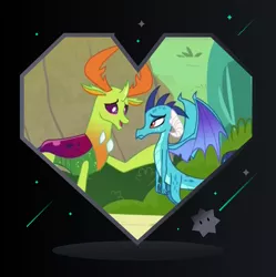 Size: 1280x1284 | Tagged: safe, artist:3d4d, derpibooru import, edit, edited screencap, screencap, princess ember, thorax, dragon, triple threat, changeling x dragon, dragoness, embrax, female, image, male, png, shipping, straight, valentine's day card