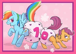 Size: 3000x2164 | Tagged: suggestive, artist:fillyscoots42, derpibooru import, rainbow dash, scootaloo, pegasus, pony, butt bump, diaper, diaper fetish, female, fetish, happy birthday mlp:fim, image, jpeg, mlp fim's tenth anniversary, non-baby in diaper, poofy diaper