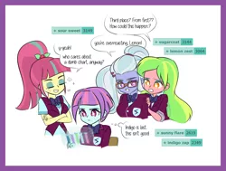 Size: 1680x1270 | Tagged: safe, artist:twilite-sparkleplz, derpibooru import, lemon zest, sour sweet, sugarcoat, sunny flare, derpibooru, equestria girls, dialogue, image, implied indigo zap, meta, png, shadowbolts, speech bubble, tag census