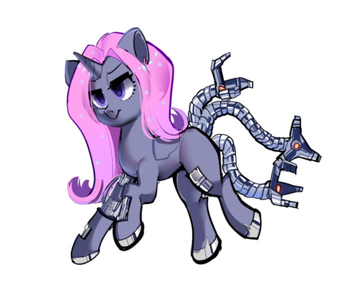 Size: 4162x3511 | Tagged: safe, artist:plasma fall, derpibooru import, oc, oc:illusions space, unofficial characters only, cyborg, pony, unicorn, derpibooru community collaboration, 2021 community collab, female, grey skin, horn, image, pink hair, png, purple eyes, simple background, solo, transparent background, unicorn oc