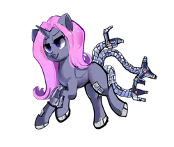 Size: 4162x3511 | Tagged: safe, artist:plasma fall, derpibooru import, oc, oc:illusions space, unofficial characters only, cyborg, pony, unicorn, derpibooru community collaboration, 2021 community collab, female, grey skin, horn, image, pink hair, png, purple eyes, simple background, solo, transparent background, unicorn oc