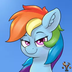 Size: 4000x4000 | Tagged: safe, artist:yelowcrom, derpibooru import, rainbow dash, pegasus, pony, bust, cute, dashabetes, ear fluff, female, image, looking at you, mare, png, portrait, simple background, solo