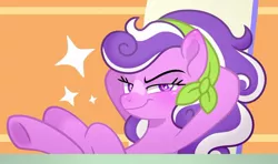 Size: 1024x607 | Tagged: safe, artist:sakurainu2715, derpibooru import, screwball, earth pony, pony, alternate hairstyle, base used, chair, female, image, jpeg, mare, smug, solo, table