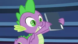 Size: 1920x1080 | Tagged: safe, derpibooru import, screencap, spike, dragon, the last problem, comic book, image, library, male, png, solo, twilight's castle, twilight's castle library, winged spike