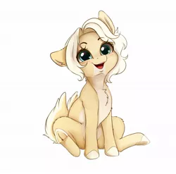 Size: 1200x1187 | Tagged: safe, artist:miokomata, derpibooru import, oc, oc:clay, unofficial characters only, pony, chest fluff, cute, female, frog (hoof), image, jpeg, mare, pale belly, simple background, sitting, smiling, solo, underhoof, white background