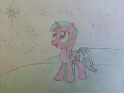 Size: 2592x1936 | Tagged: safe, artist:paladin360, derpibooru import, oc, oc:cosmic spark, unofficial characters only, pony, unicorn, colored pencil drawing, comments locked down, female, image, jpeg, mare, solo, stars, traditional art