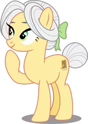 Size: 1920x2693 | Tagged: safe, artist:decprincess, derpibooru import, oc, oc:winter sunshine, earth pony, pony, bow, female, image, mare, png, raised hoof, simple background, smiling, solo, tail bun, transparent background, vector