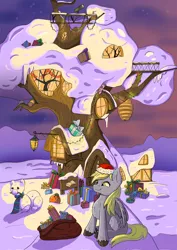 Size: 2480x3508 | Tagged: safe, artist:ardilya, derpibooru import, derpy hooves, pegasus, christmas, christmas lights, colourful, digital art, golden oaks library, holiday, image, library, png, snow, solo, winter