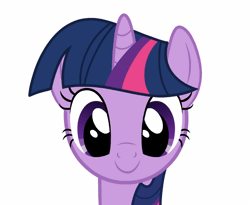 Size: 660x540 | Tagged: safe, artist:ursamanner, derpibooru import, pinkie pie, twilight sparkle, earth pony, pony, unicorn, animated, breaking the fourth wall, fourth wall, gif, happy, image, show accurate, simple background, smiling, smiling at you, unicorn twilight, white background