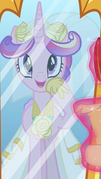 Size: 820x1453 | Tagged: safe, derpibooru import, screencap, princess cadance, alicorn, pony, a canterlot wedding, clothes, cropped, cute, cutedance, dress, female, image, magic, mare, mirror, png, reflection, solo, telekinesis, wedding dress