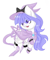 Size: 1080x1306 | Tagged: safe, artist:silentwolf-oficial, derpibooru import, oc, unofficial characters only, earth pony, pony, bow, cape, clothes, cuffs (clothes), earth pony oc, hat, image, looking back, open mouth, png, raised hoof, simple background, smiling, solo, transparent background, witch hat