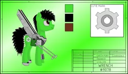 Size: 1191x696 | Tagged: safe, artist:zocidem, derpibooru import, oc, oc:wrench, earth pony, pony, armor, artificial wings, augmented, cutie mark, digital art, harness, image, mechanical wing, png, reference sheet, solo, tack, wings