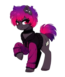 Size: 572x683 | Tagged: safe, artist:moetempura, derpibooru import, oc, oc:dib, unofficial characters only, earth pony, pony, choker, clothes, cutie mark, earth pony oc, freckles, hooves, image, piercing, png, simple background, solo, sweater, transparent background