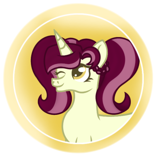 Size: 548x548 | Tagged: safe, artist:emeriss96, derpibooru import, oc, oc:camellia glory, pony, unicorn, image, one eye closed, pigtails, png, simple background, smiling, wink