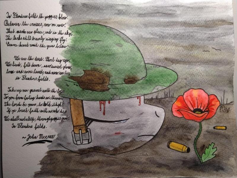 Size: 1280x960 | Tagged: semi-grimdark, artist:zocidem, derpibooru import, pony, blood, flower, image, jpeg, solo, traditional art, veterans day, world war i