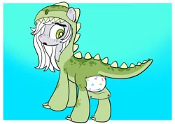 Size: 1912x1352 | Tagged: suggestive, artist:diaperdude, derpibooru import, oc, oc:fossil fluster, unofficial characters only, adult foal, animal costume, butt flap, clothes, costume, diaper, diaper fetish, dinosaur costume, female, fetish, image, kigurumi, looking back, non-baby in diaper, onesie, png, poofy diaper, simple background, solo